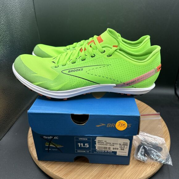 Brooks Draft XC Mens Size 11.5 Track Spikes Green Cross Country Shoes Cleats - Picture 1 of 10